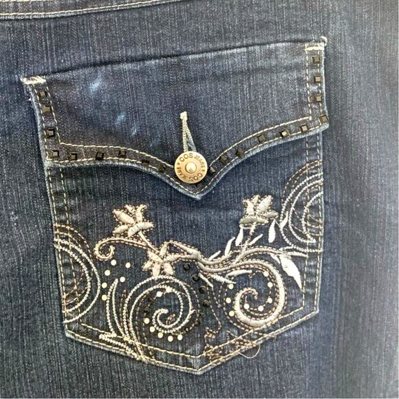 COS Jeans Rhinestone 16W Blue Womens High Rise Embellished Flap Pocket Flare - Picture 8 of 11